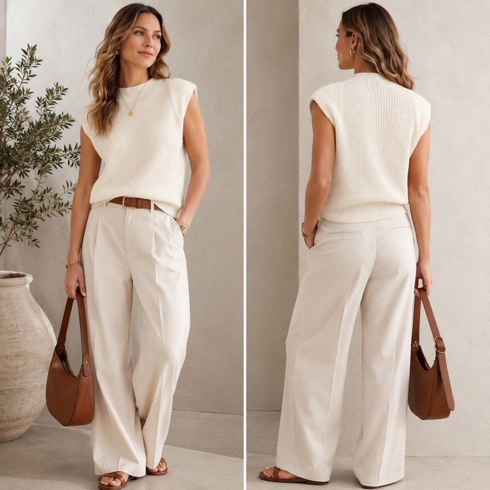Banana Republic Cream Sleeveless Ribbed Crewneck Sweater